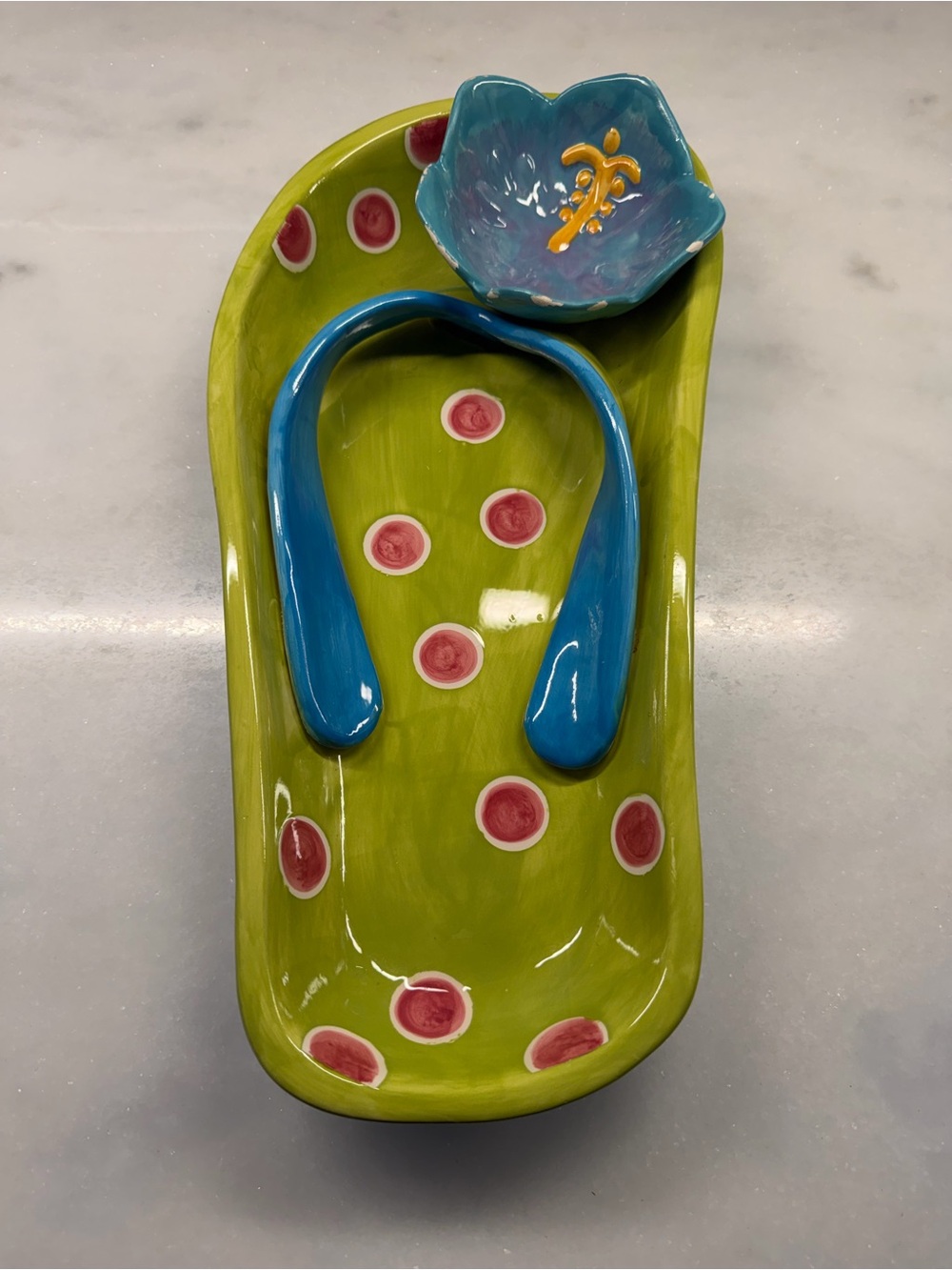 Hand Painted Ceramic Chip Dip Serving Platter Flower Bowl Colorful 15”